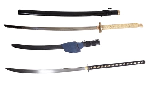 Pair of Samurai Swords, 21st c., Two-Handed- L.- Blade- 22 1/2 in. (2 Pcs.)
