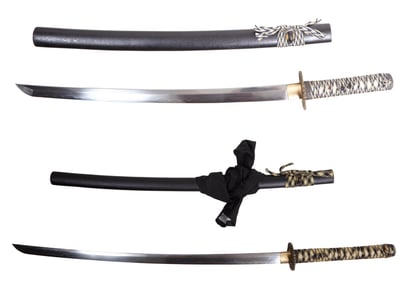 Pair of Samurai Swords, 21st c., Longer- L.- 30 in. (2 Pcs.)