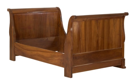French Louis Philippe Walnut Sleigh Bed, mid 19th c., H.- 40 1/4 in., W.- 84 in., D.- 50 1/2 in.