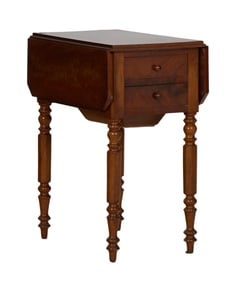 French Louis Philippe Walnut Drop Leaf Work Table, mid 19th c., H.- 27 1/2 in., W.- 14 3/4 in., D.-