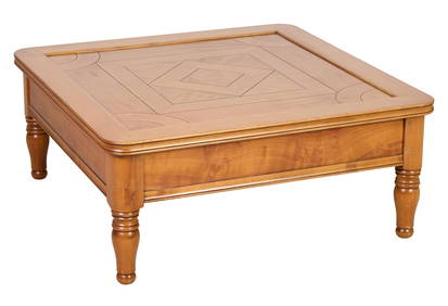 French Louis Philippe Style Cherry Low Table, 20th c., H. 15 1/4 in., W.- 36 in., D.- 36 in. (1 of 1)