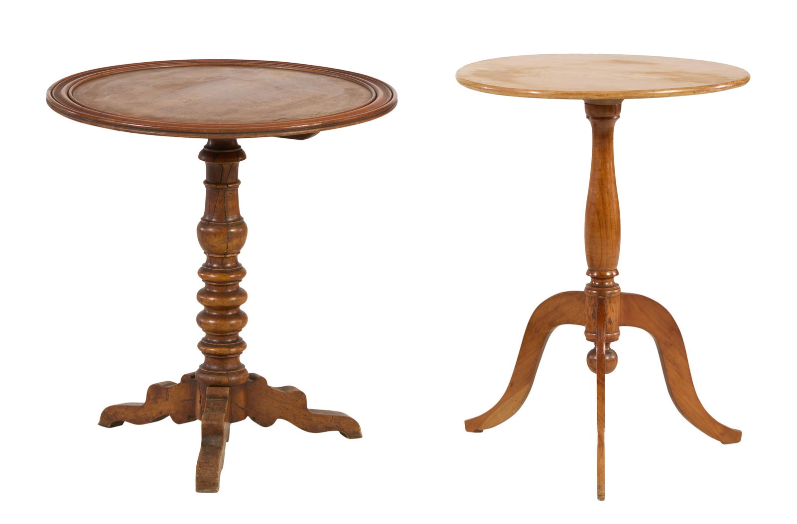 Two French Louis Philippe Side Tables, 20th c., Larger: H.- 26 in., Dia.- 26 in. (2 Pcs.) (1 of 1)