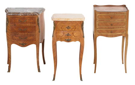 Three French Louis XV Style Nightstands, 20th c., Grey marble: H.- 29 in., W.- 14 3/4 in., D.- 11 (1 of 6)