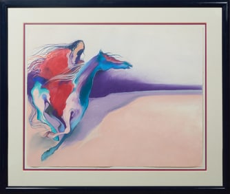 Bonny Youdim (American), "Arabian Horse," 20th c., H.- 33 1/2 in., W.- 42 in., Framed H.- 47 1/4