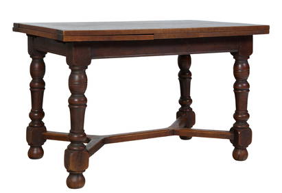 French Provincial Expanding Oak Dining Table, 20th c., H.- 29 in., W.- Closed- 46 in., W.- Open- 82 (1 of 2)
