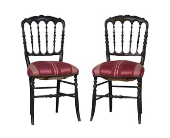 Pair of Napoleon III Polychromed Ballroom Chairs, late 19th c., Each- H.- 34 in., W.- 18 in., D.- 18