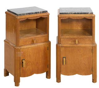 Pair of French Art Deco Style Marble Top Nightstands, early 20th c., H.- 28 1/2 in., W.- 17 in., D.- (1 of 3)