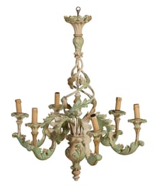 French Louis XV Style Art Nouveau Composition Six Light Chandelier, early 20thc., H.- 33 in., Dia.-