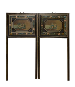 Antique Continental Polychromed Two Panel Fire Screen, early 20th c., H.- 43 1/2 in., W.- 42 in.,