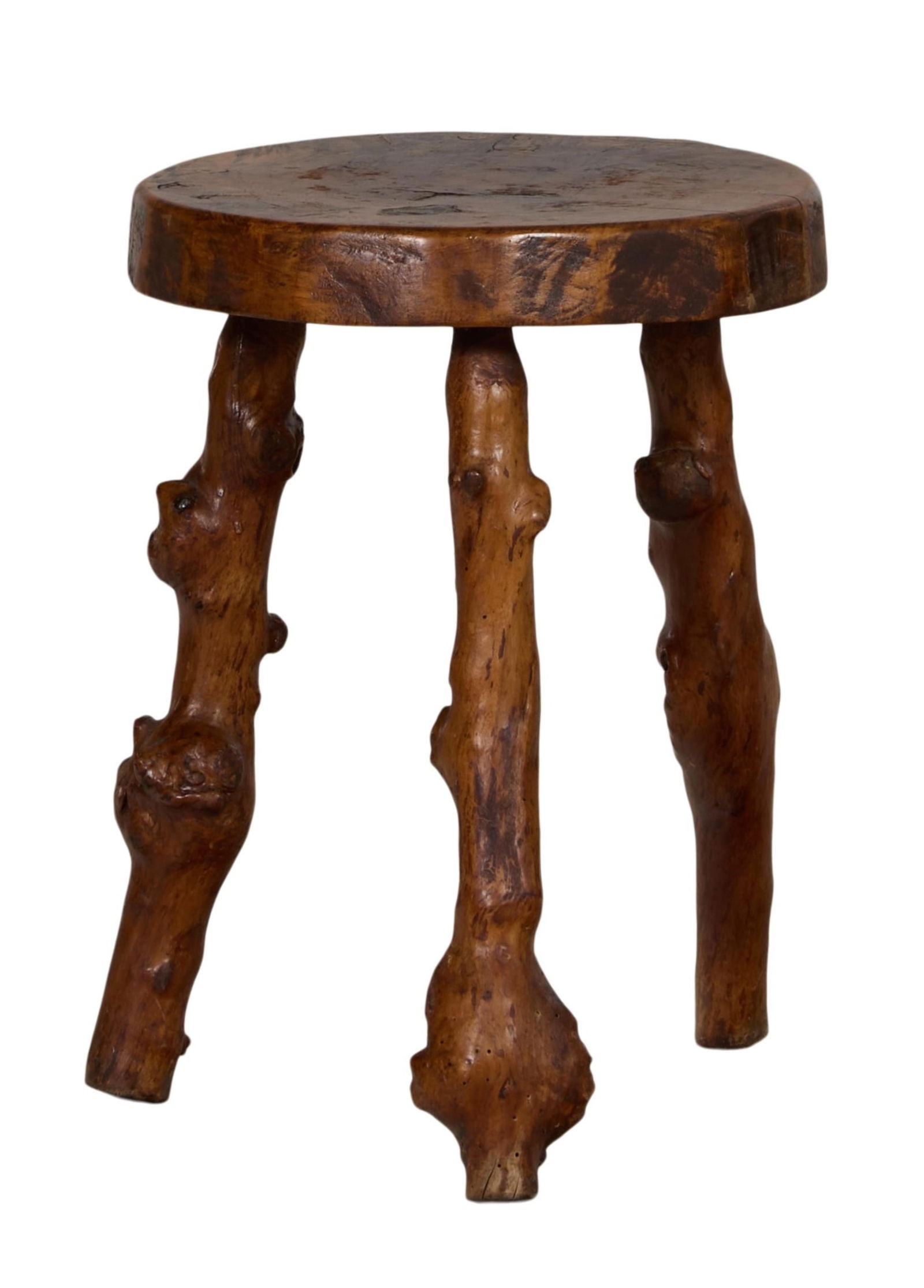 French Provincial Brutalist Root Stool, 19th c., H.- 17 in., W.- 12 in., D.- 13 in. (1 of 1)