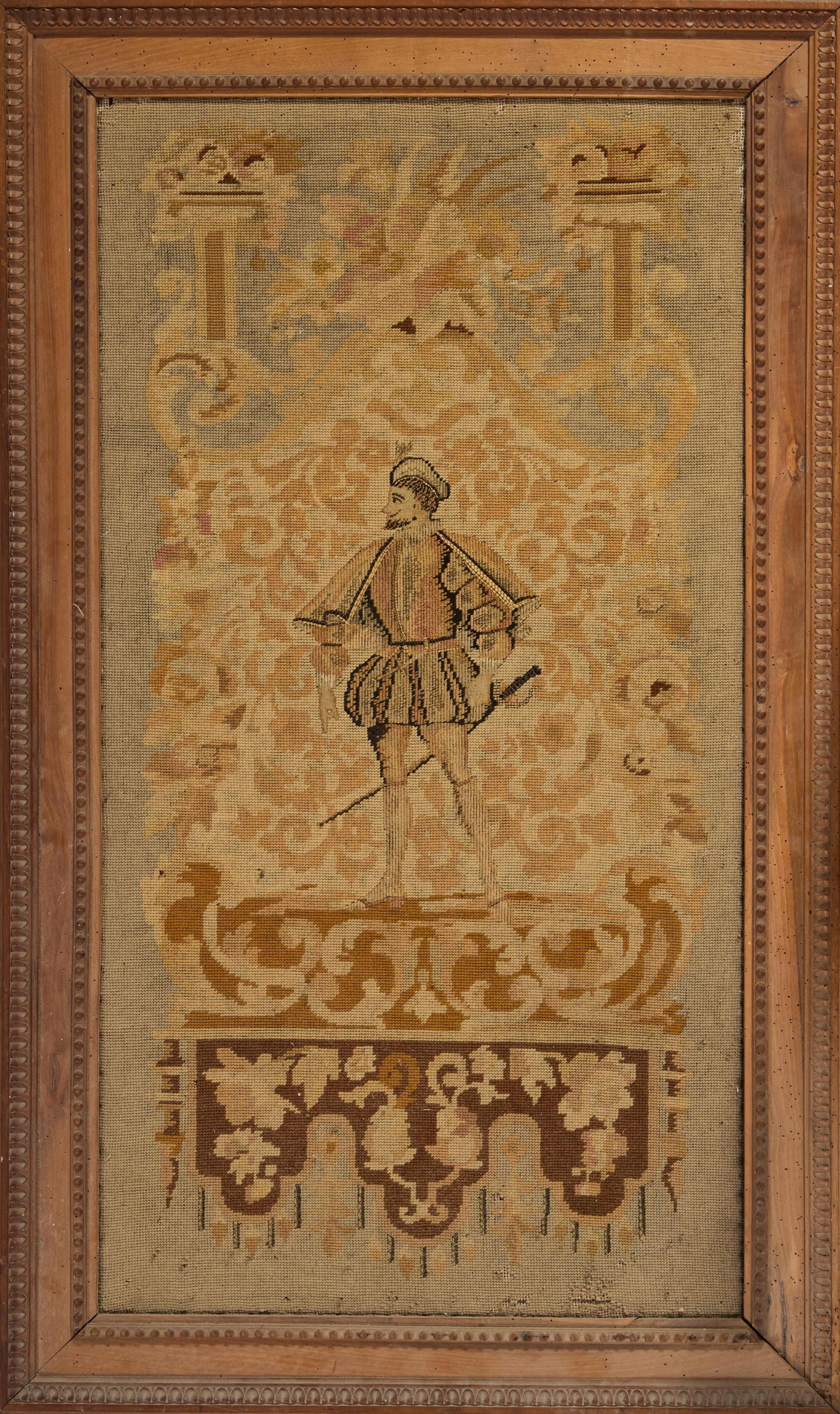 Aubusson Style Tapestry, 20th c., H.- 40 in., W.- 21 in., Framed- H.- 46 in., W.- 26 3/4 in. (2 (1 of 3)