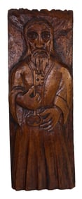 Spanish Colonial Carved Pine Door Panel Relief, 19th c., H.- 28 in., W.- 10 1/2 in., D.- 2 1/2 in.