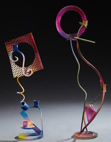 Luis Colmenares (American/New Orleans, b. 1959), Two Steel Three Light Candlestick Sculptures, 1998,