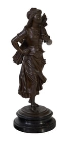 French Patinated Spelter Figure, 19th c., H.- 18 in., Dia.- 6 1/2 in.
