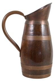 Large Copper Banded Oak Water Pitcher, early 20th c., H.- 25 in., W.- 10 3/8 in., D.- 17 1/2 in.