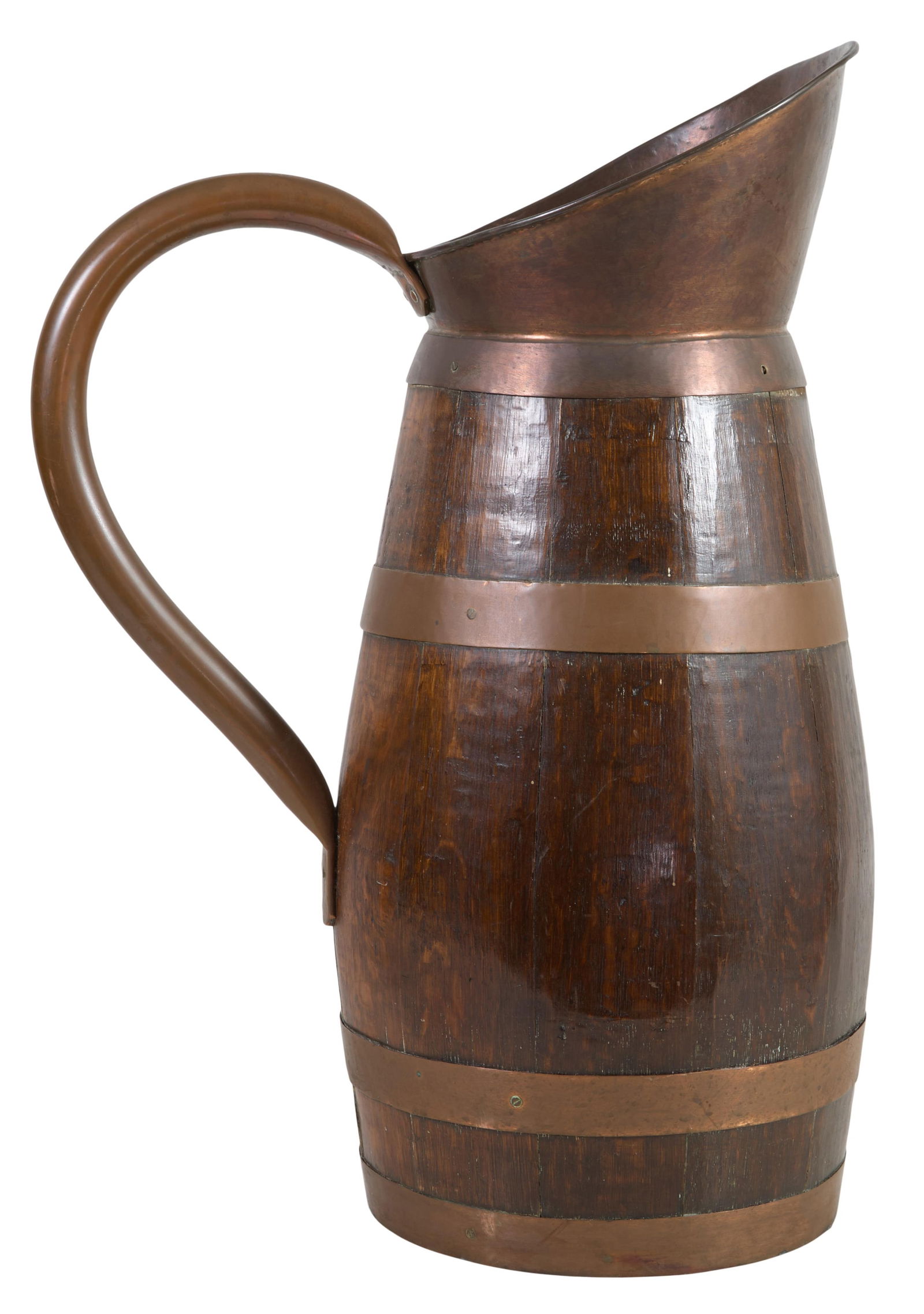 Large Copper Banded Oak Water Pitcher, early 20th c., H.- 25 in., W.- 10 3/8 in., D.- 17 1/2 in. (1 of 1)