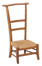 French Provincial Carved Beech Rush Seat Prie Dieu, late 19th c., H.- 34 1/2 in., W.- 18 7/8 in.,