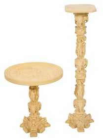 Two Asian Resin Poured Pedestals, 20th c., Taller- H.- 38 1/2 in., W.- 9 in., D.- 9 in. (2 Pcs.)