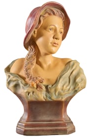 French Polychromed Art Nouveau Parian Figure of a Woman, c. 1910, H.- 12 1/2 in., W.- 13 in., D.- 6