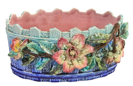 French Majolica Table Planter, early 20th c., H.- 5 1/2 in., W.- 10 5/8 in., D.- 9 in.