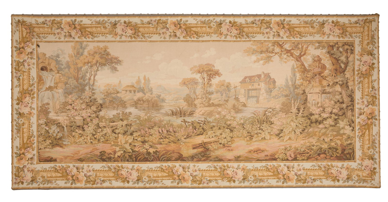 Continental Romantic Tapestry, 20th c., H.- 42 in., W.- 88 3/8 in. (1 of 2)