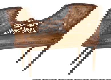 French Louis XVI Style Carved Walnut Double Bench, 20th c., H.- 28 1/2 in., W.- 45 1/2 in., D.- 20 (1 of 1)