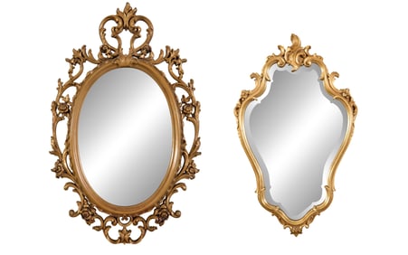 Two French Carved Gilt and Gesso Mirrors, 20th c., Larger- H.- 32 3/4 in., W.- 21 1/2 in. Smaller-
