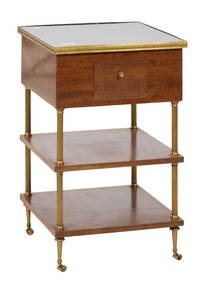 French Louis XVI Style Brass Mounted Ebonized Walnut Side Table, early 20th c., H.- 29 1/4 in., W.- (1 of 2)