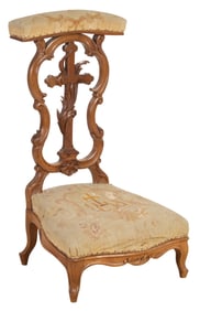 French Napoleon III Needlepoint Carved Walnut Pried Due, 19th c., H.- 35 in., W.- 20 in., D.- 18 in.