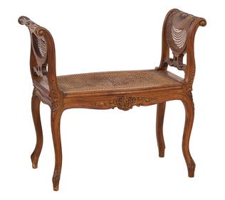 French Louis XV Style Carved Walnut Music Bench, early 20th c., H.- 25 7/8 in., W.- 30 1/2 in., D.- (1 of 1)