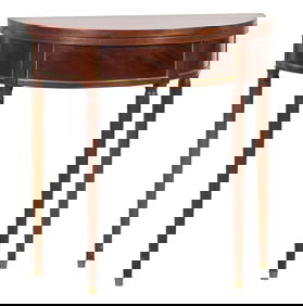 French Directoire Brass Mounted Mahogany Demi-Lune Games Table, 19th c., Closed- H.- 30 in., W.- 29 (1 of 3)