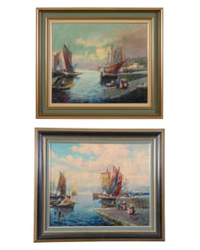 M. Bernard (French, 19th/20th Century), Pair of Fishing Boats at Port, 1st H.- 18 1/8 in., W.- 21