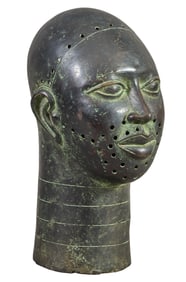 West African Yoruba Bronze Head of an Ooni (Ruler), H.- 16 in., W.- 8 in., D.- 10 in.