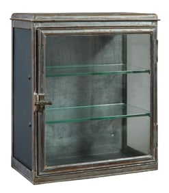 Vintage English Metal and Glass Pharmacy Cabinet, early 20th c., H.- 18 in., W.- 15 1/2 in., D.- 8