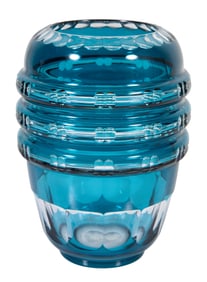 Clear Cut to Pale Blue Tapered Vase, 20th c., H.- 9 in., Dia.- 6 1/4 in.