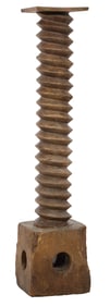 Large French Provincial Carved Walnut Wine Press Screw Pedestal, 19th c., H.- 60 in., W.- 12 1/2
