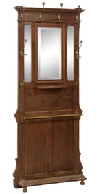 French Carved Walnut Hall Stand, c. 1900, H.- 77 in., W.- 32 1/4 in., D.- 7 1/2 in.