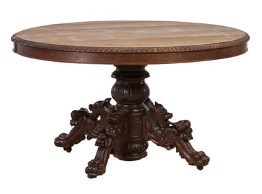 French Henri II Style Carved Oak Dining Table, 19th c., H.- 28 1/2 in., W.- 50 in., D.- 44 1/2 in.