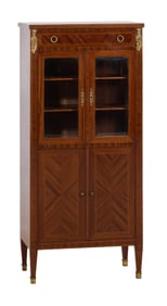 Diminutive French Louis XVI Style String Inlaid Parquetry Bookcase, 20th c., H.- 51 in., W.- 23 1/2