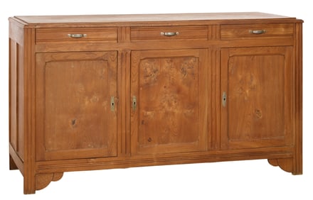 French Art Nouveau Carved Oak Sideboard, early 20th c., H.- 41 in. W.- 72 1/2 in., D.- 26 in.