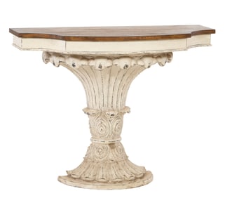 Italian Inspired Polychromed Carved Mahogany Console, 21st c., H.- 34 in., W.- 43 1/2 in., D.- 18