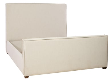 Contemporary King Linen Bed, 21st c., H.- 61 1/2 in., Int. W.- 76 in., Int. L.- 80 in.