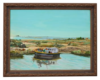 David J. Sisolak (American/Louisiana, b. 1950), "The Calcutt Docked at the Bank," 20th c., Sight-