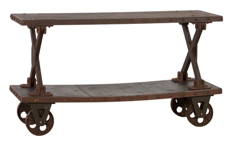 Modern French Industrial Chic Two-Tier Desserte Trolley, 21st c., H.- 32 1/2 in., W.- 59 in., D.- 20