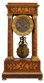 French Inlaid Rosewood Bronze Mounted Portico Clock, 19th c., H.- 20 3/8 in., W.- 10 1/2 in., D.- 6