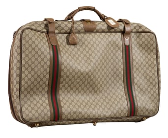 Large Vintage Gucci Savoy GG Monogram Soft Canvas Leather Suitcase, Including H.- 25 in., W.- 32 1/2