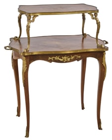 French Transitional Louis XV/XVI Ormolu Mounted Marquetry Inlaid Dessert Table, 20th c., H.- 34 1/2
