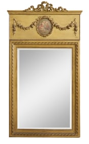 Louis XVI Style Gilt and Gesso Trumeau Mirror, 19th c., H.- 54 in., W.- 30 in., D.- 3 1/2 in.