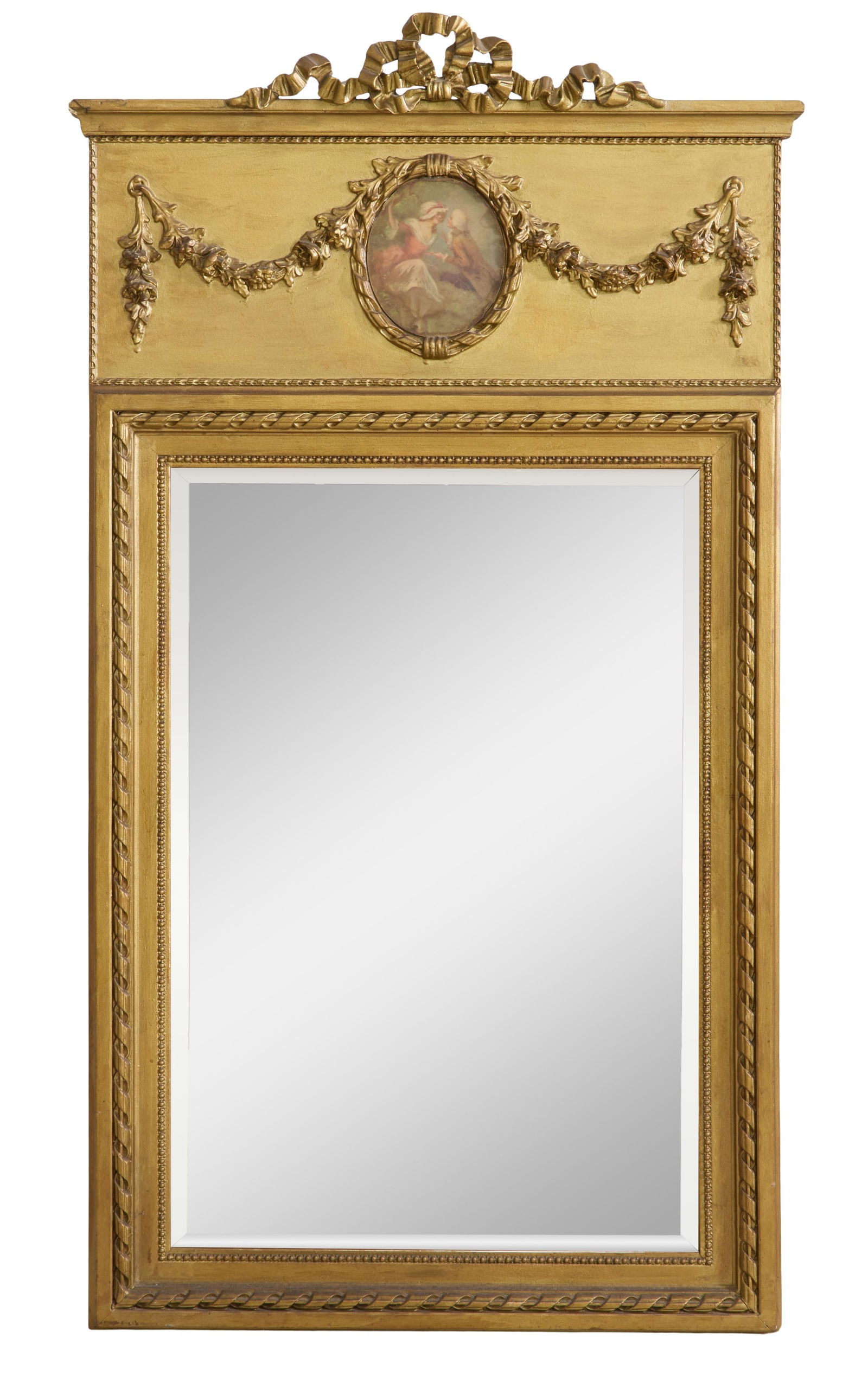 Louis XVI Style Gilt and Gesso Trumeau Mirror, 19th c., H.- 54 in., W.- 30 in., D.- 3 1/2 in. (1 of 2)