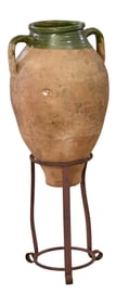 French Provincial Partially Glazed Earthenware Oil Jar, early 20th c., H.- 35 3/4 in., W.- 14 1/2
